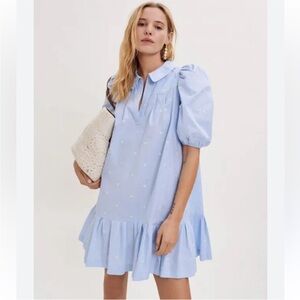 Maje Heart Embroidered Puff Sleeve Shirt Dress